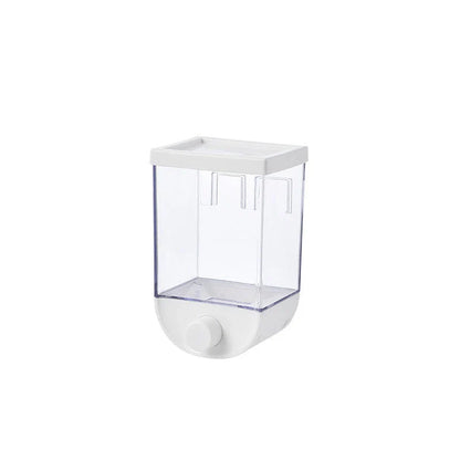 Sleek kitchen storage canister with cereal dispenser and wall-mountable design for organized, space-saving storage