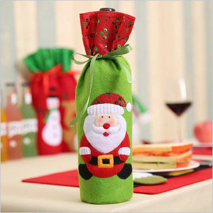 Festive Christmas wine bottle socks in vibrant colors, perfect for holiday decor