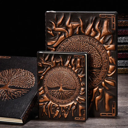 Tree of Life notebook with PU cover in red bronze, green bronze, silver, or deep red, available in A5 and A6 sizes