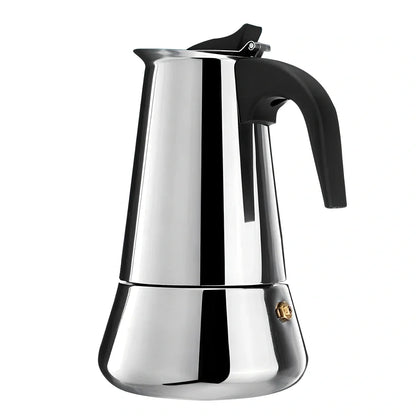 Moka coffee maker with plastic handle and stainless steel body in 100ML-450ML sizes