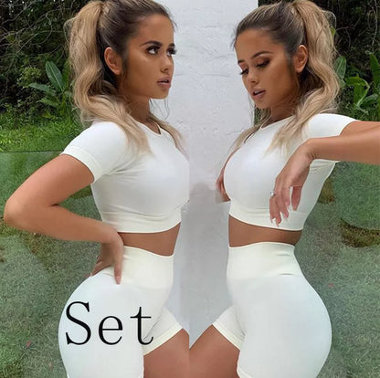 Short sleeve yoga suit in various colors for flexibility and comfort