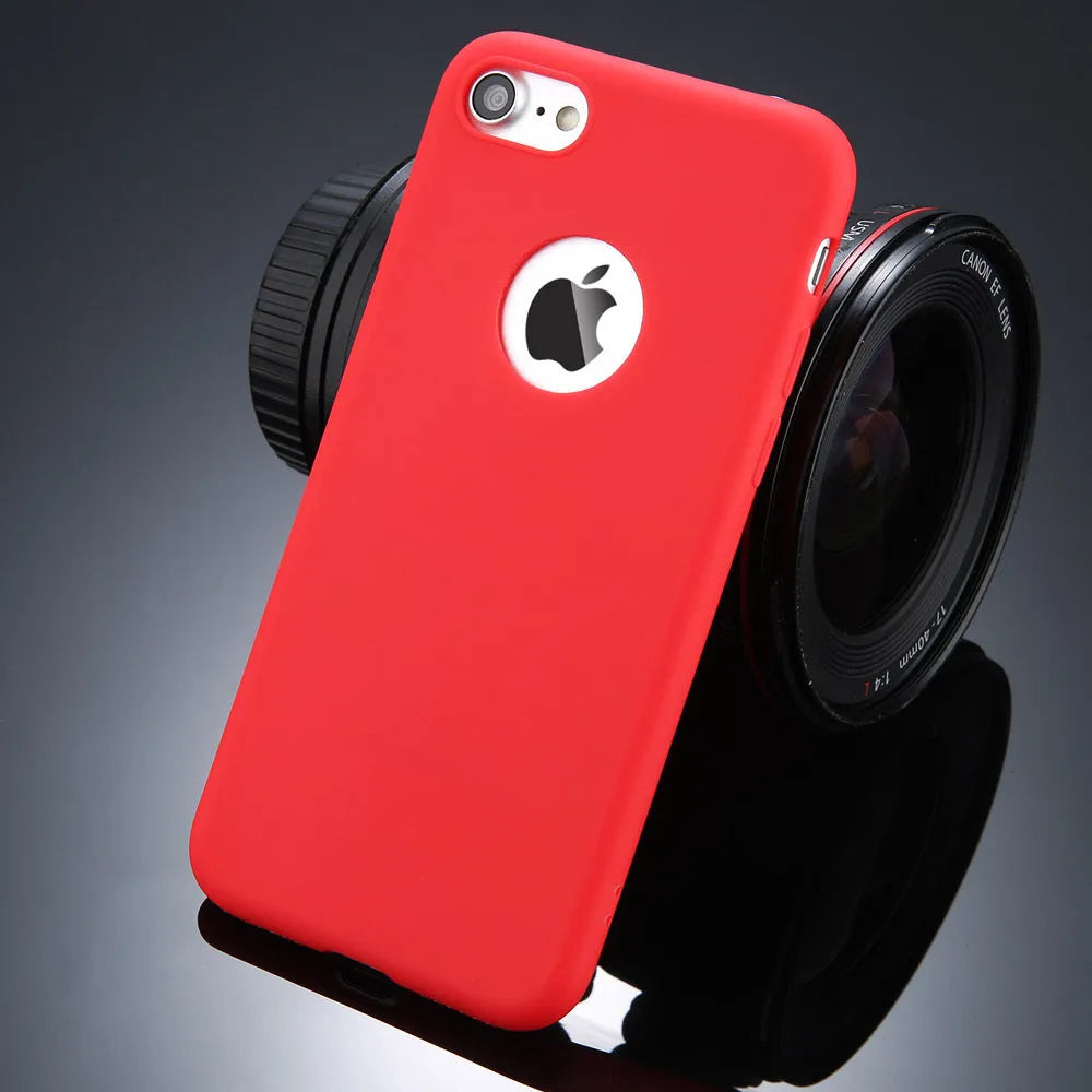Soft silicon TPU iPhone case in candy colours like pink and navy blue, showing slim 0.5cm thickness and full coverage for back and sides.