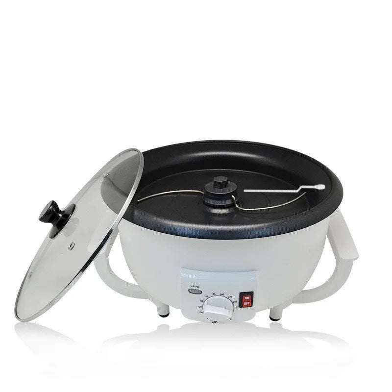 White oblate coffee bean roasting machine with 750g capacity and 225mm pot bottom