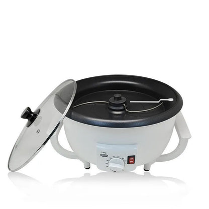 White oblate coffee bean roasting machine with 750g capacity and 225mm pot bottom