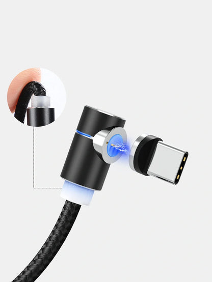 360 Degree Magnetic Charging Cable with LED light and 90-degree connector