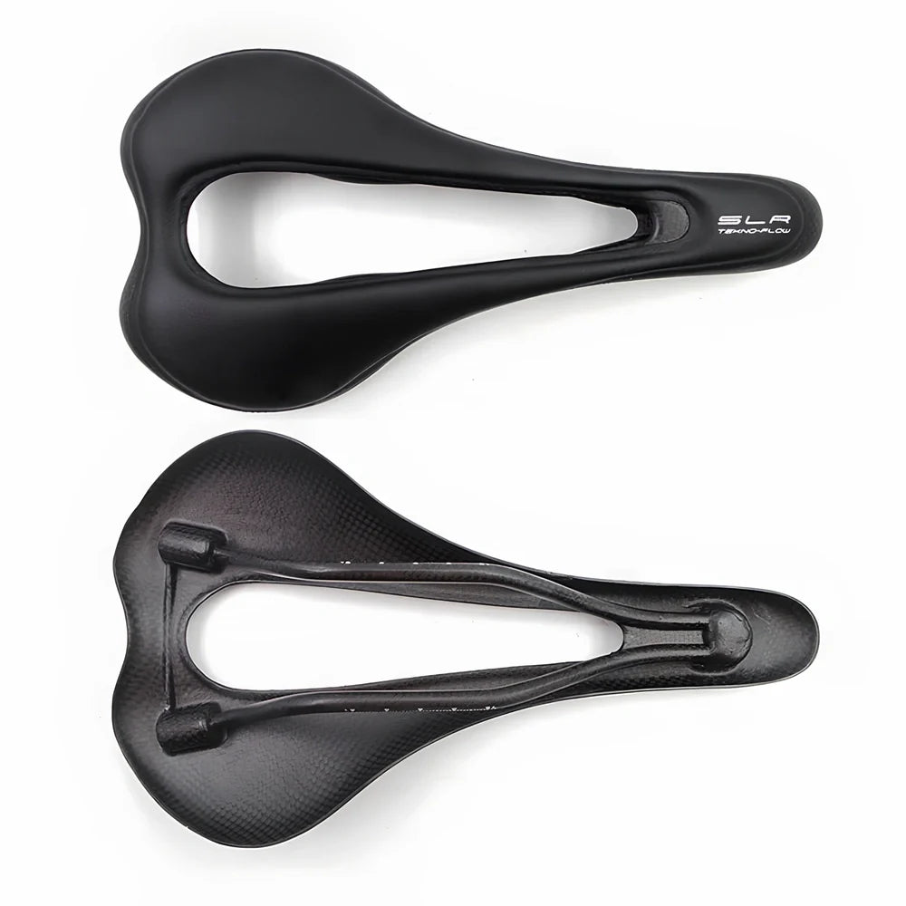 Carbon fibre bicycle saddle with 272mm length and 146mm width in black finish options