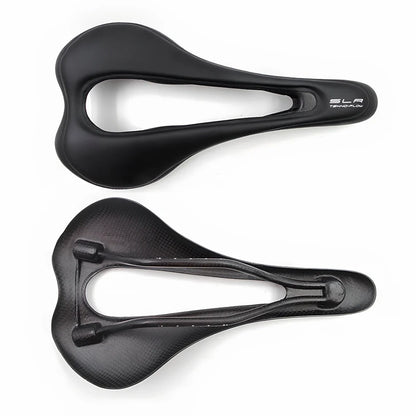 Carbon fibre bicycle saddle with 272mm length and 146mm width in black finish options
