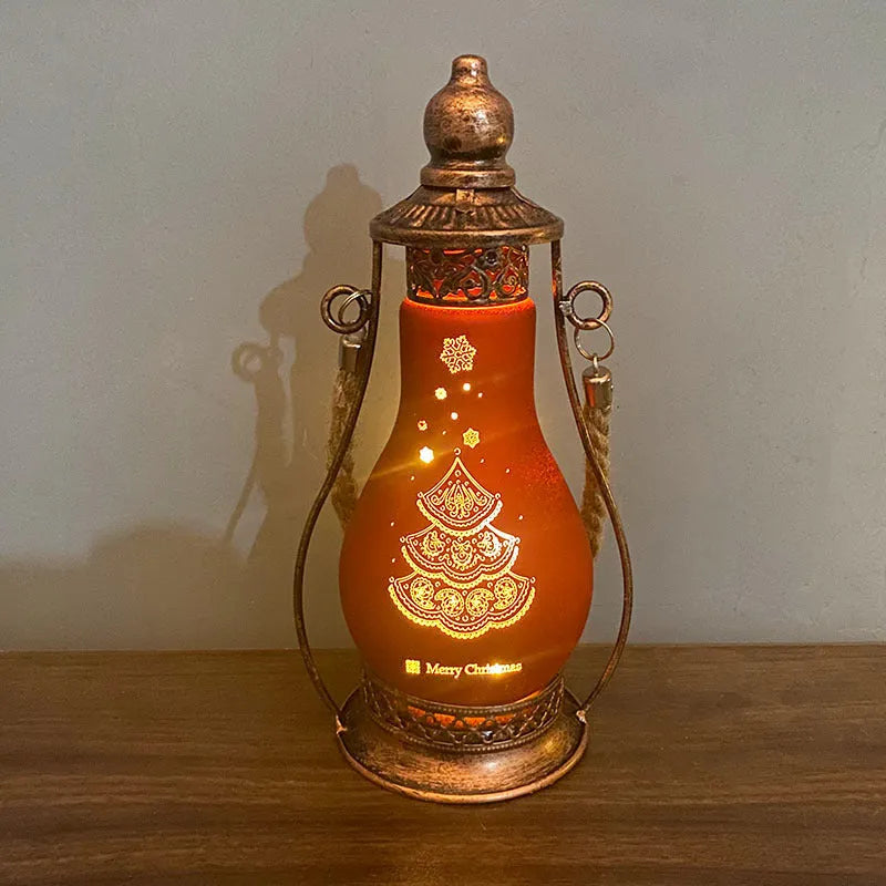 New Chinese style glass LED oil lamp ornament in red, hanging as a Christmas decoration.