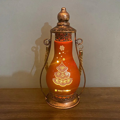 New Chinese style glass LED oil lamp ornament in red, hanging as a Christmas decoration.