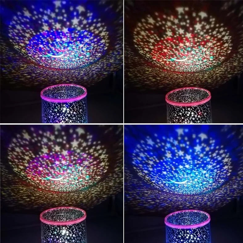 Round pink and purple starry sky LED night light with battery operation