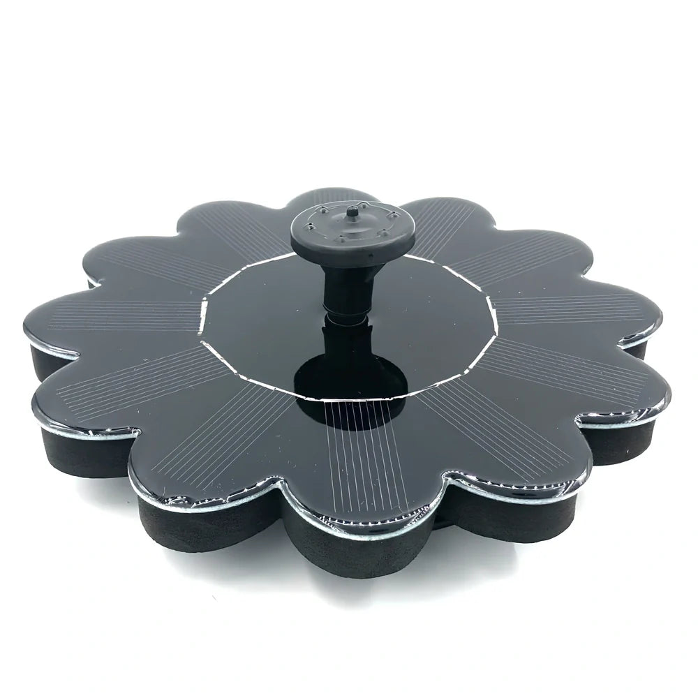 Black solar garden sprinkler with 160mm diameter panel showing adjustable 35-65cm spray height for plant watering