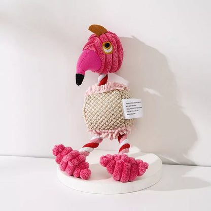 Donkey-shaped corduroy chew toy for dogs with squeaker, available in white, brown, and gray