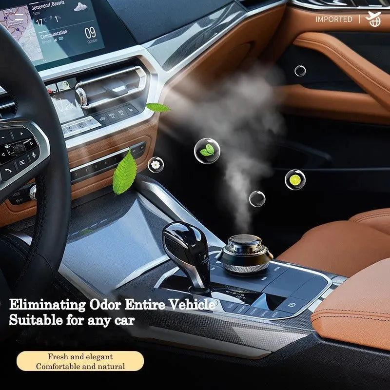 Solar powered kinetic car air freshener with rotating double rings in black colour options