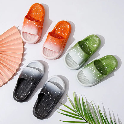 Gradient blue PVC slipper for children on a white background, showing non-slip sole.