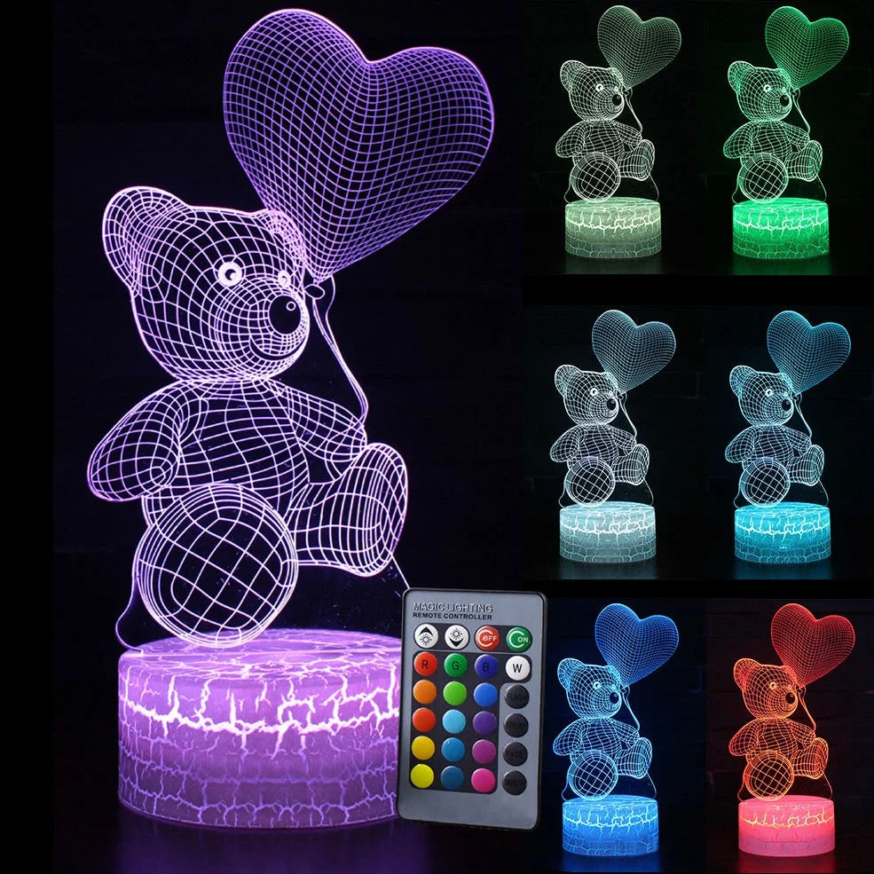 3D bear-shaped LED night light with colourful illumination for corridors and bedrooms