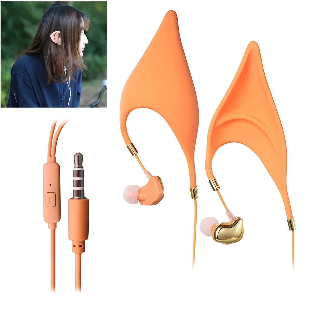 Cartoon elf ear headphones with microphone and 3.5mm cable in multiple colour options