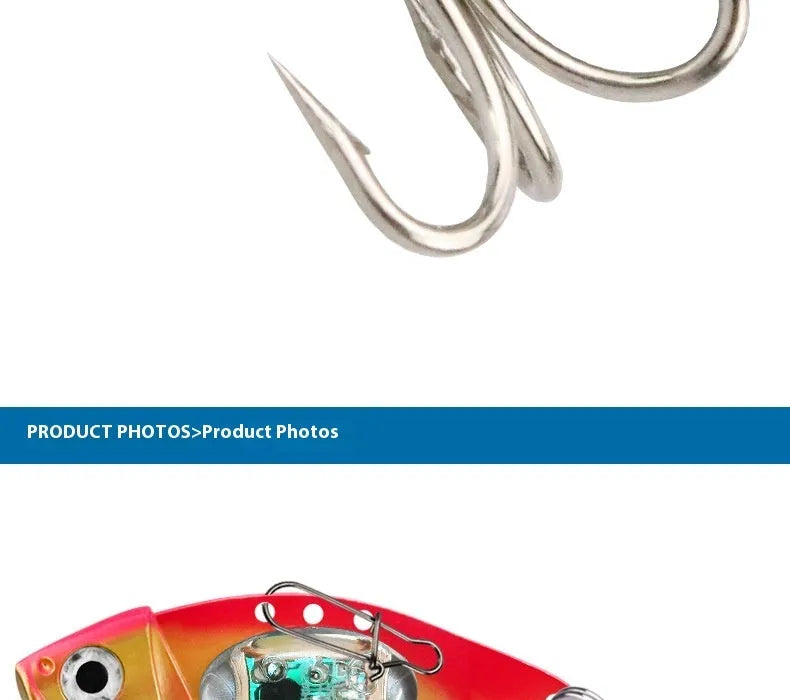 Luminous Metal Vib electronic fishing lure showing glow-in-the-dark features and metal vibration components
