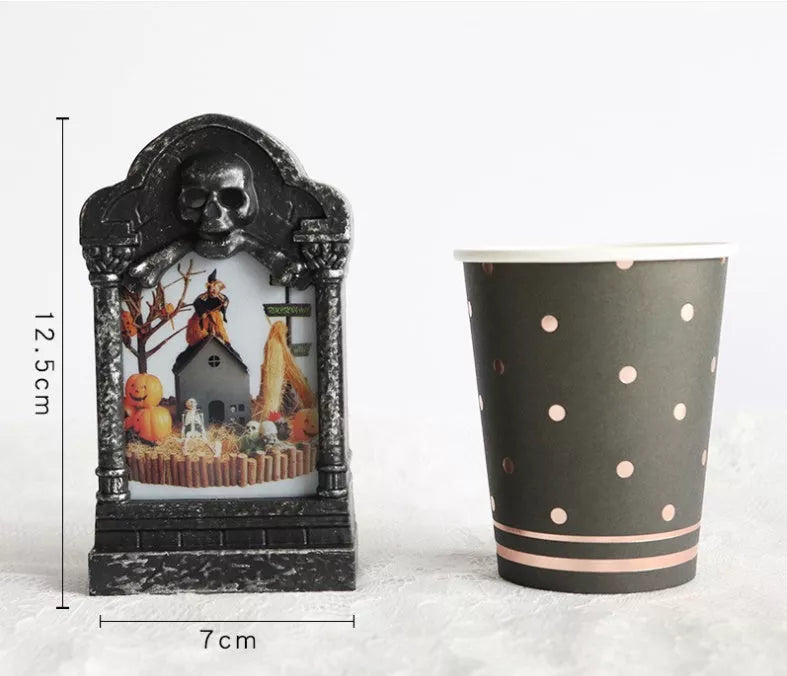Halloween Tombstone LED Skull Candle Lamp for spooky decor