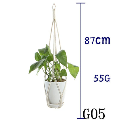 Beige cotton rope hanging basket with various styles for indoor plant display