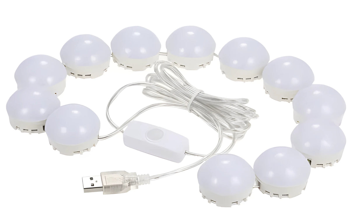 LED vanity mirror light kit with 6000K daylight bulbs, smart touch dimmer and adjustable length, 10 or 12 bulbs