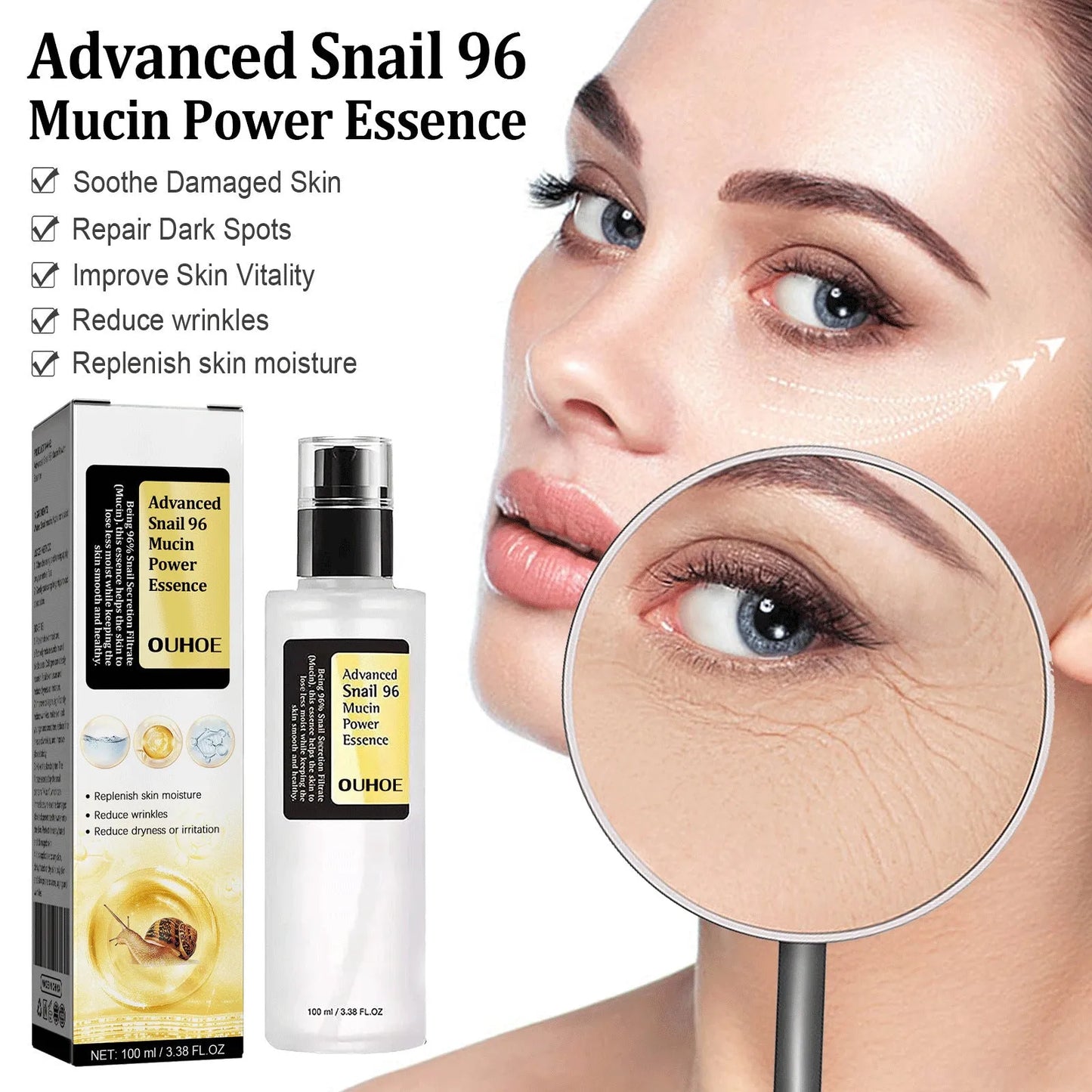 Original snail collagen facial serum bottle, 100ml, in photo colour packaging
