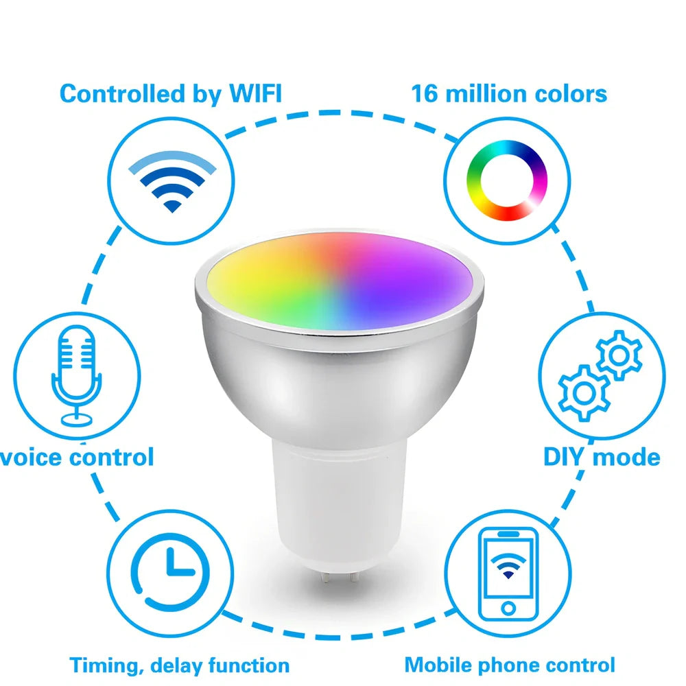 WiFi smart LED bulb with aluminium housing measuring 50mm diameter by 58mm height