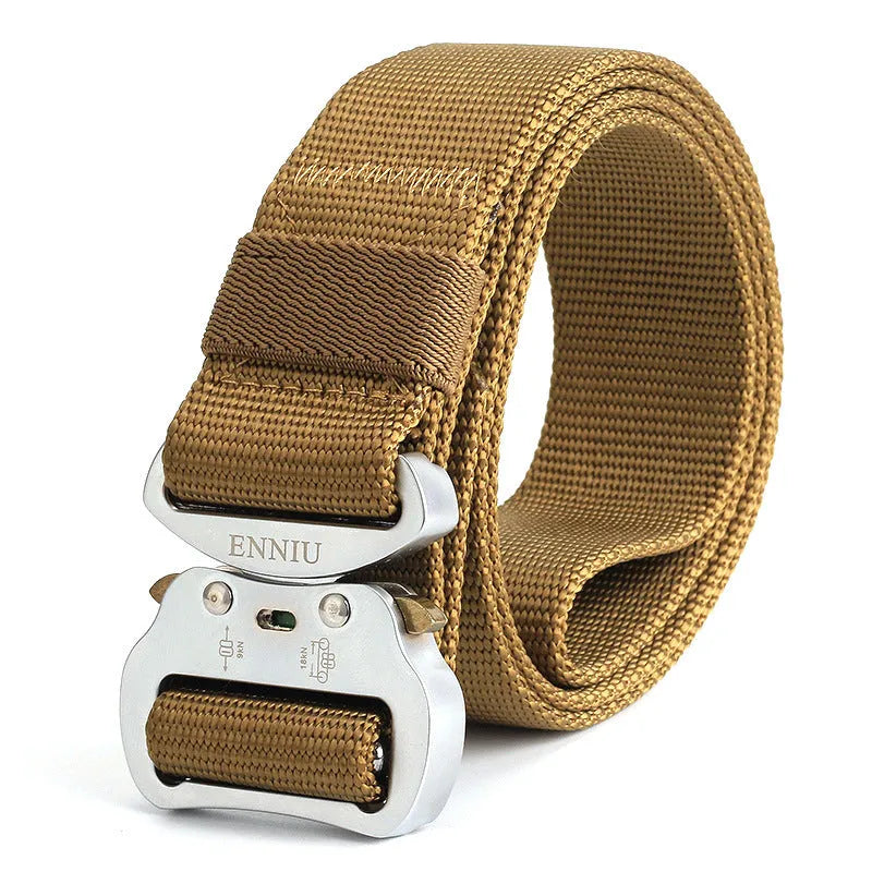 125cm nylon tactical belt with aluminium alloy buckle in black, brown, or green