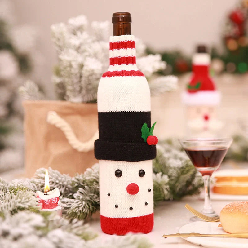 Festive Christmas wine bottle socks in vibrant colors, perfect for holiday decor
