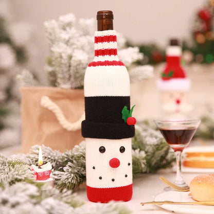Festive Christmas wine bottle socks in vibrant colors, perfect for holiday decor