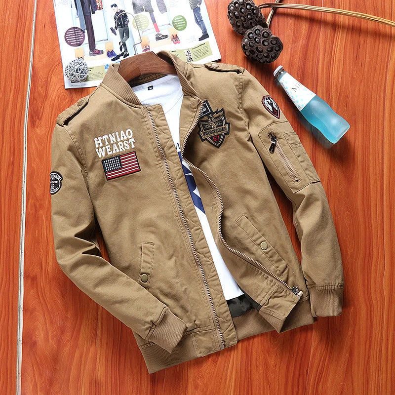 Men's flight jacket baseball uniform in khaki, black, and army green for autumn wear