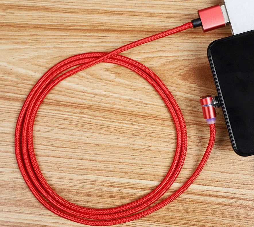 360 Degree Magnetic Charging Cable with LED light and 90-degree connector