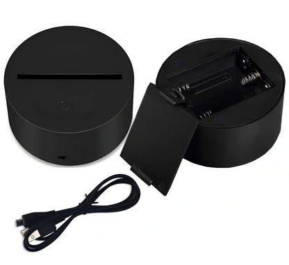 3D LED lamp with acrylic display and ABS base showing multicolour lighting effects