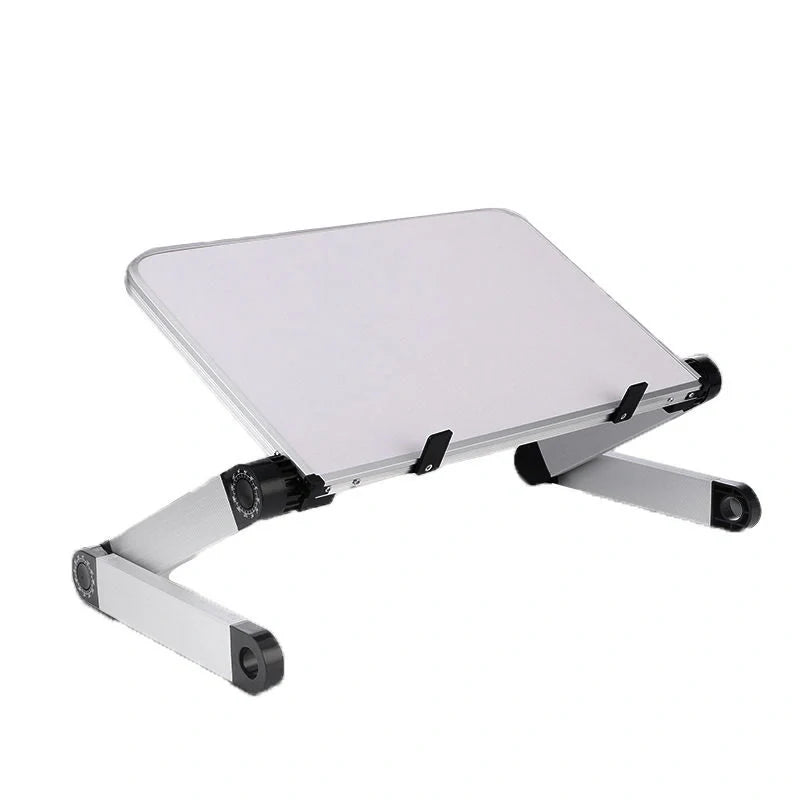 Adjustable foldable laptop stand in black and white, with 360-degree rotation and height adjustment