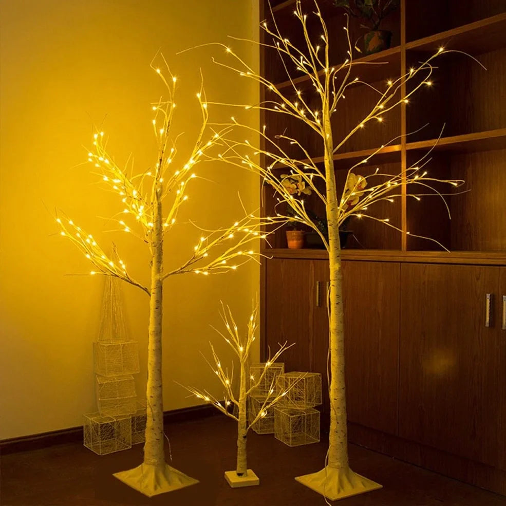 Birch tree LED decoration light with plastic housing and warm white illumination for outdoor gardens