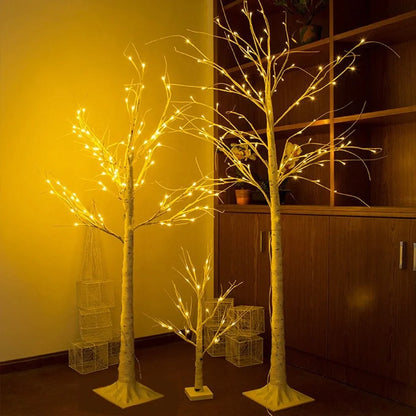 Birch tree LED decoration light with plastic housing and warm white illumination for outdoor gardens