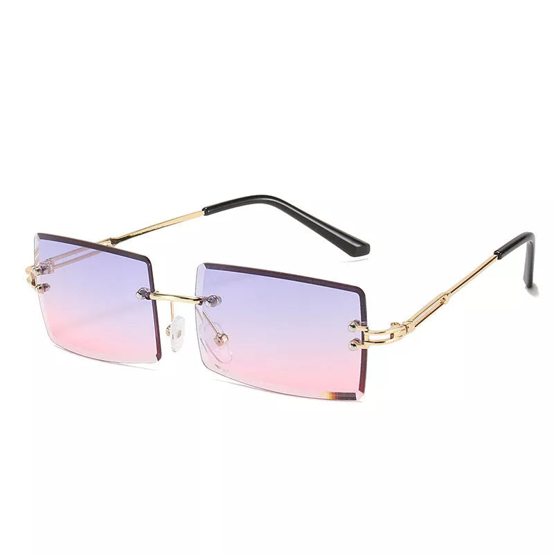 Rimless cut edge square sunglasses with PC lenses for UV protection