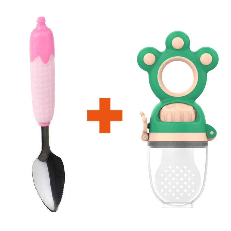 Fruit-infused baby pacifier feeder with mesh design, made of safe, high-quality silicone material