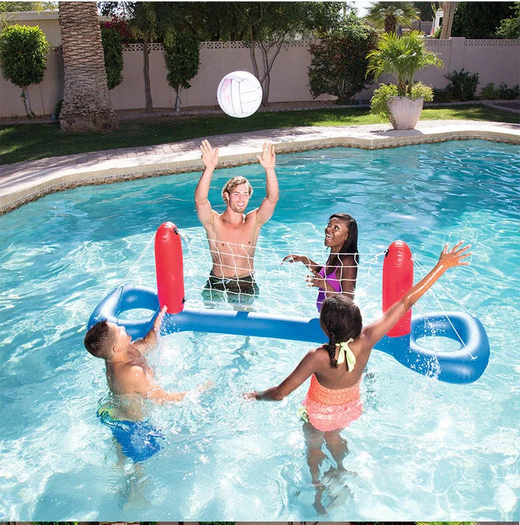 Giant inflatable pool toy with volleyball and football game features, eco-friendly PVC material