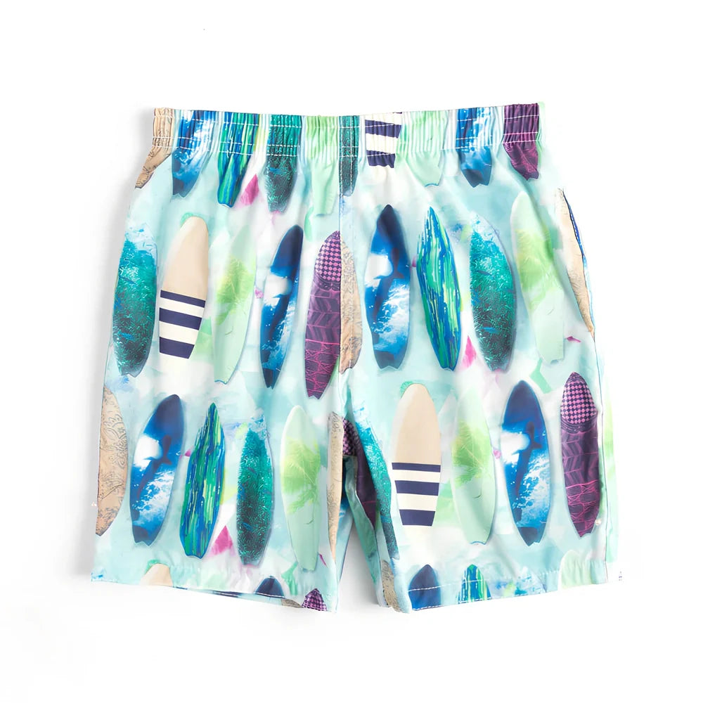 Children's quick-dry swimming trunks with cactus pattern, elastic waistband, boxer-style design