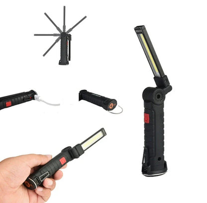 Powerful COB LED Tactical Flashlight with carbon-fiber-infused body, magnetic base, and multiple lighting modes