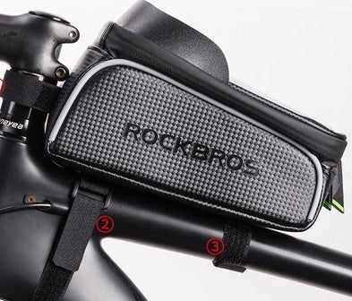 Waterproof front beam bicycle bag with touch screen compatibility for mountain bikes