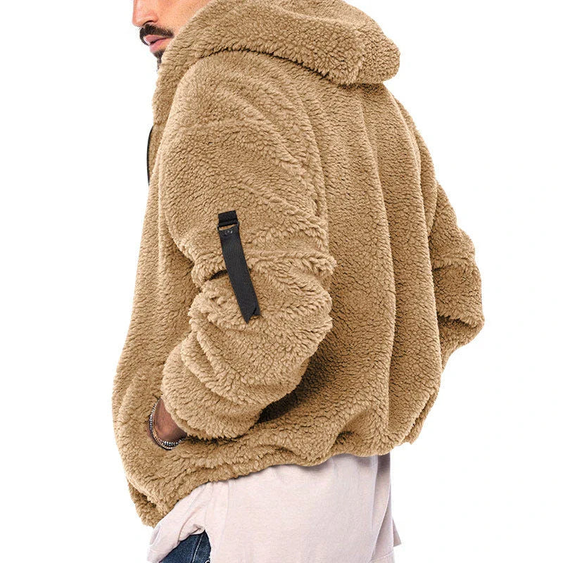 Cozy hooded fleece jacket in a variety of classic colors for men's autumn and winter wear