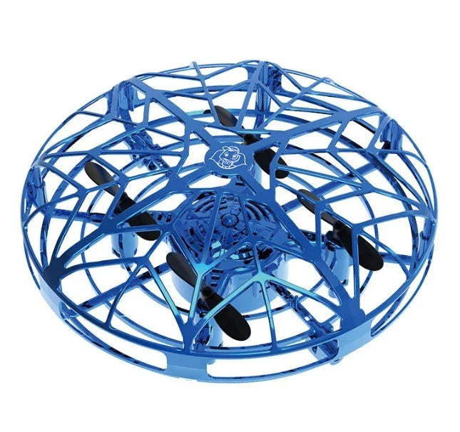 A compact, futuristic-looking mini drone with infrared sensors for safe, intuitive flight control.