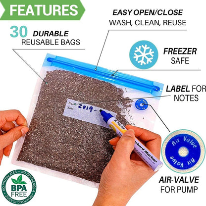 Premium vacuum seal food storage bags with hand pump for keeping food fresh longer