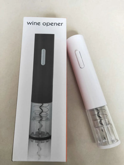 Automatic electric wine bottle opener with foil cutter in black, red, or white.
