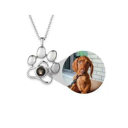 Custom dog paw projection necklace in silver with adjustable chain