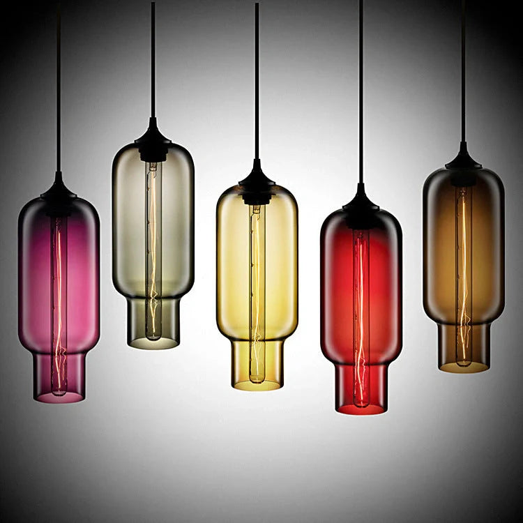 Nordic Modern Loft Pendant Lamp with adjustable height and glass body in various colors