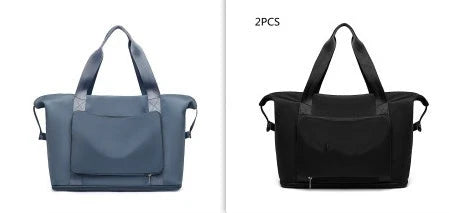 Roomy and foldable gym bag for women with waterproof Oxford fabric, multiple pockets, and wet/dry separation compartment