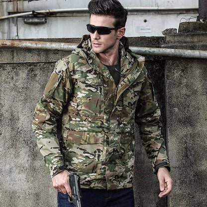 M65 Tactical Windbreaker in camouflage, black, or khaki with removable hood