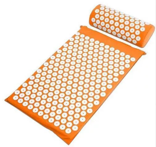 Acupuncture yoga cushion and pillow set with 210 pins for muscle relief, available in multiple colors.